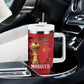 Morocco Football Custom Tumbler With Handle Atlas Lions Champions African Red Islamic Pattern
