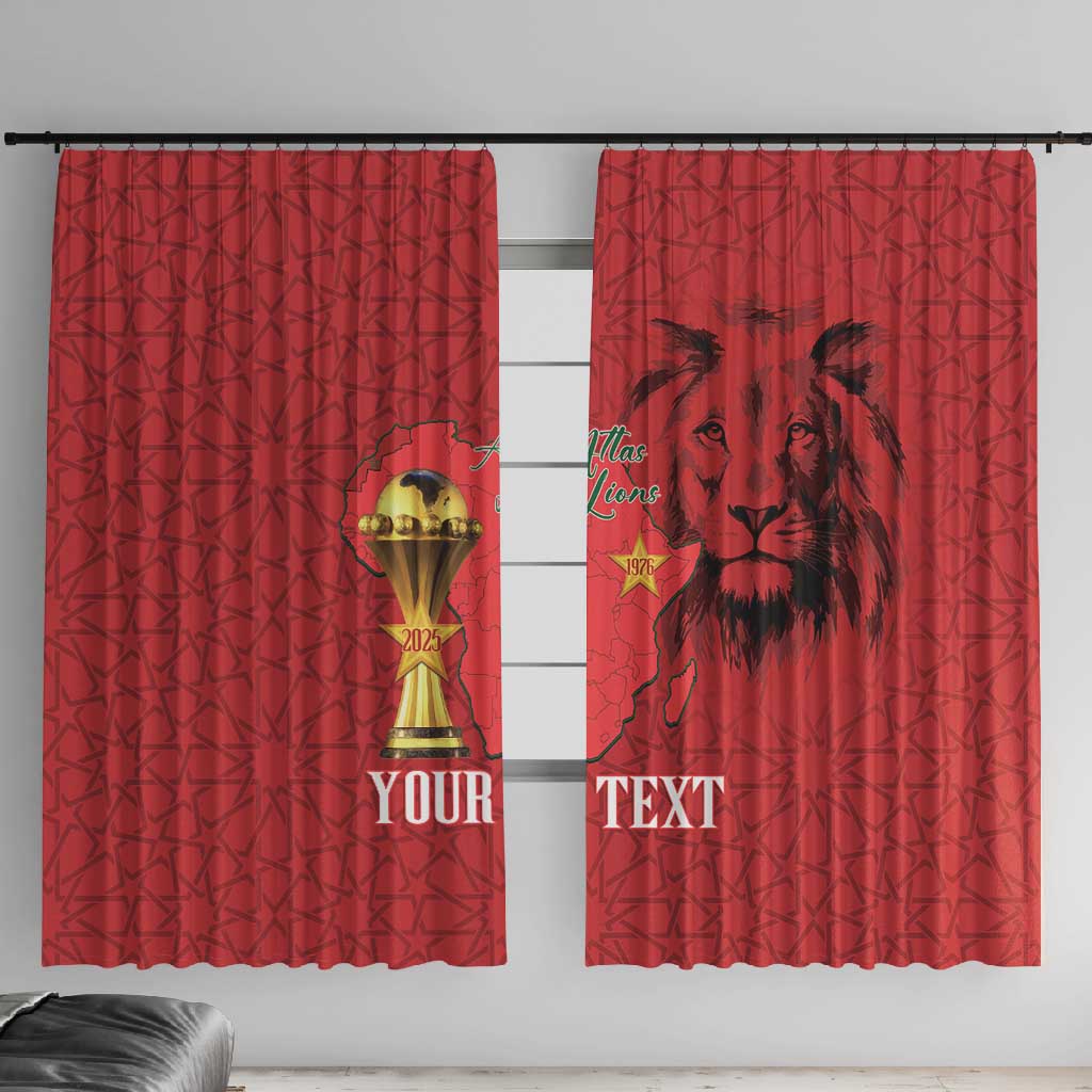 Morocco Football Custom Window Curtain Atlas Lions Champions African Red Islamic Pattern