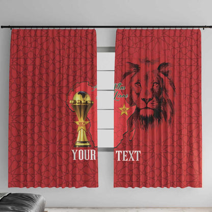 Morocco Football Custom Window Curtain Atlas Lions Champions African Red Islamic Pattern