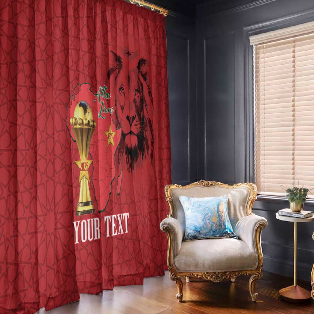 Morocco Football Custom Window Curtain Atlas Lions Champions African Red Islamic Pattern