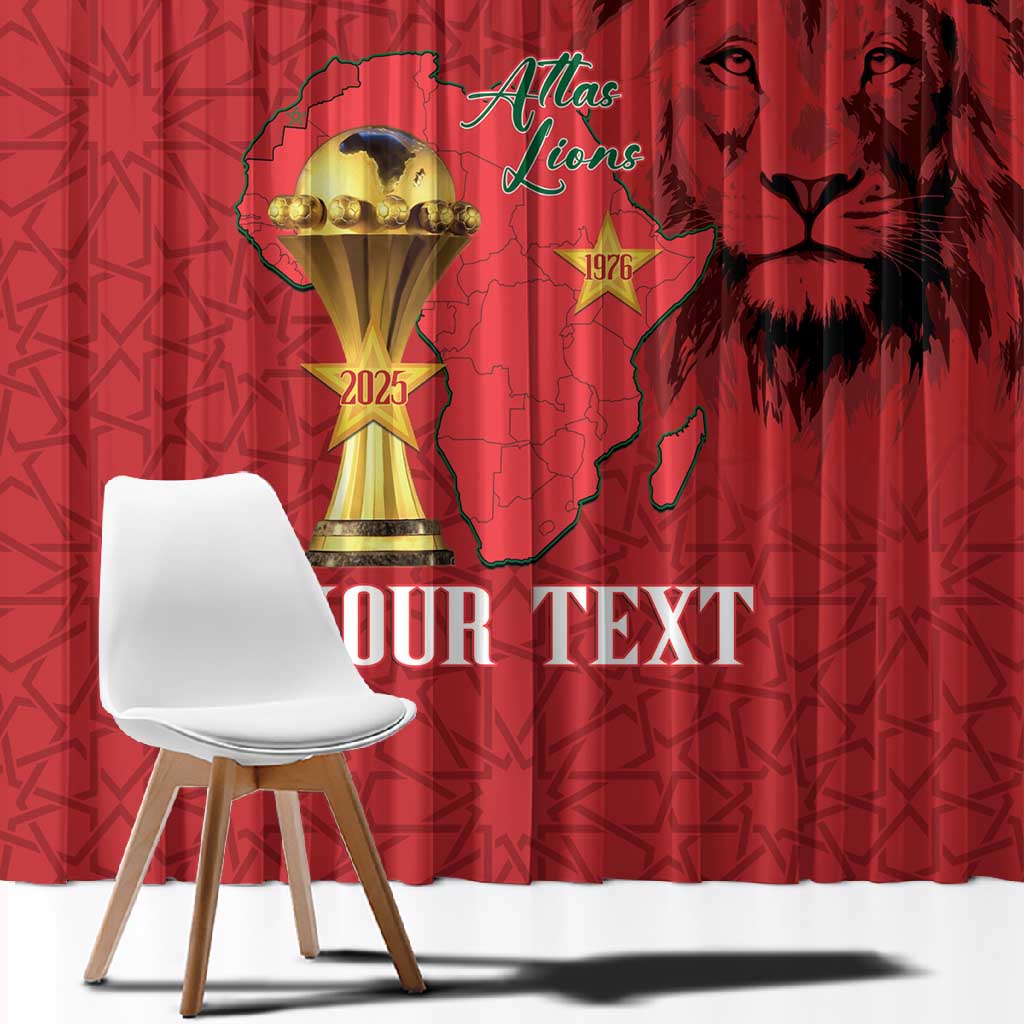 Morocco Football Custom Window Curtain Atlas Lions Champions African Red Islamic Pattern