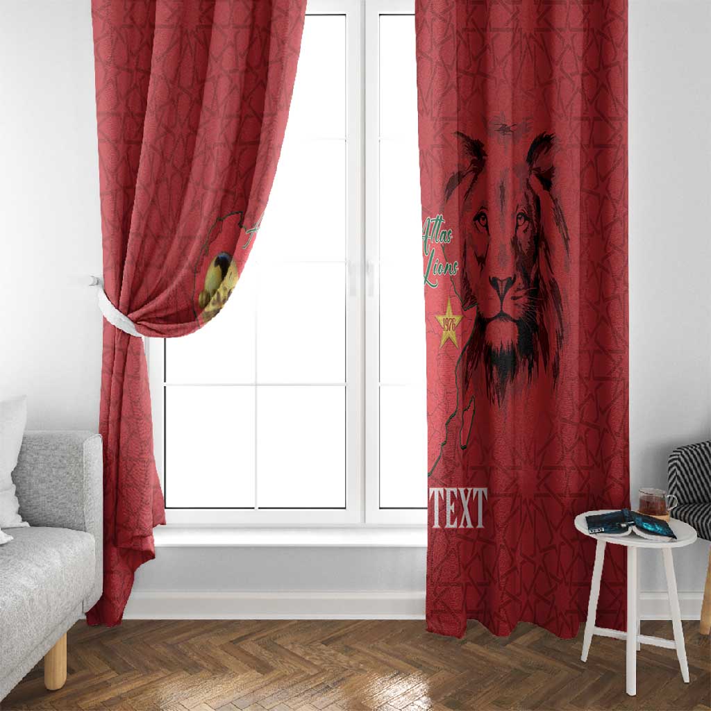 Morocco Football Custom Window Curtain Atlas Lions Champions African Red Islamic Pattern