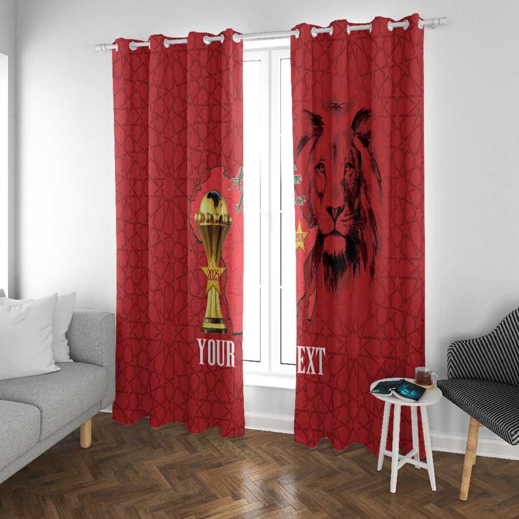 Morocco Football Custom Window Curtain Atlas Lions Champions African Red Islamic Pattern