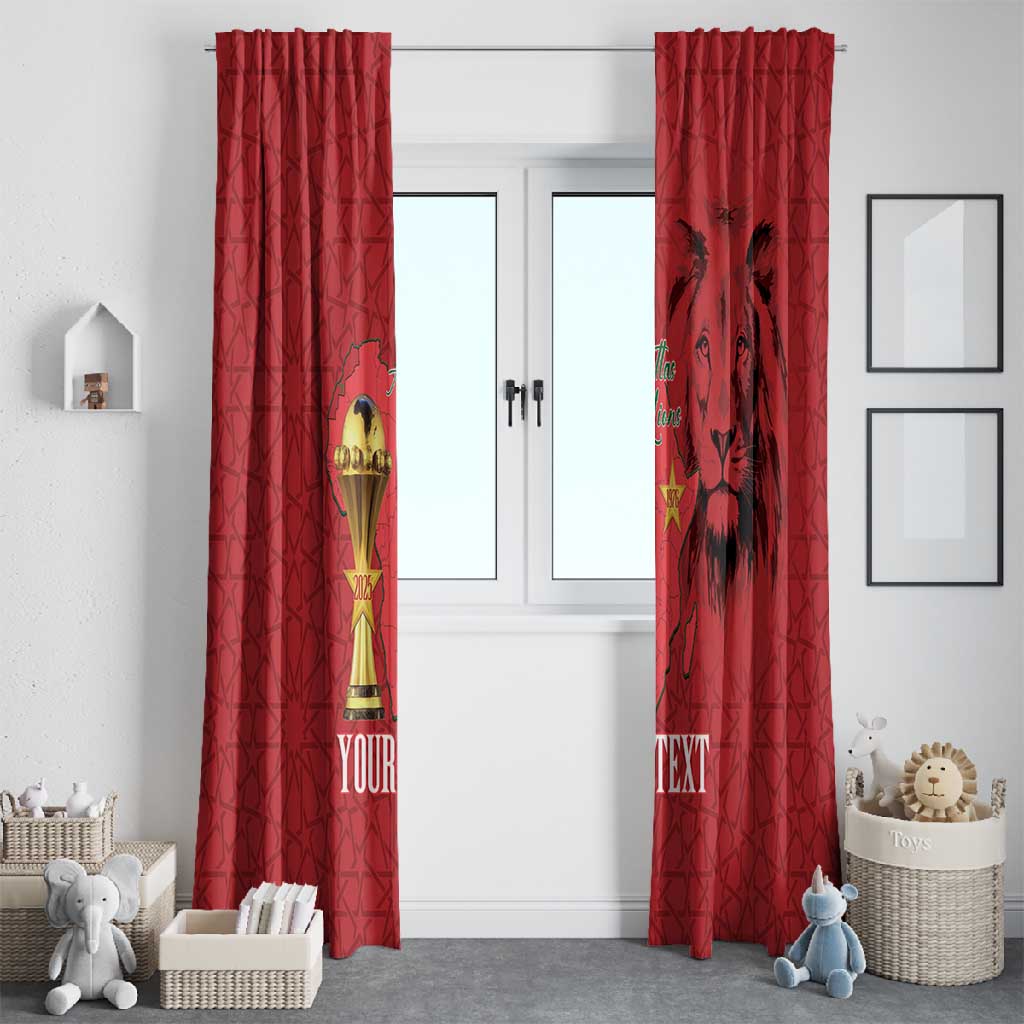 Morocco Football Custom Window Curtain Atlas Lions Champions African Red Islamic Pattern
