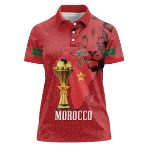 Morocco Football Custom Women Polo Shirt Atlas Lions Champions African Red Islamic Pattern