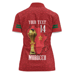 Morocco Football Custom Women Polo Shirt Atlas Lions Champions African Red Islamic Pattern