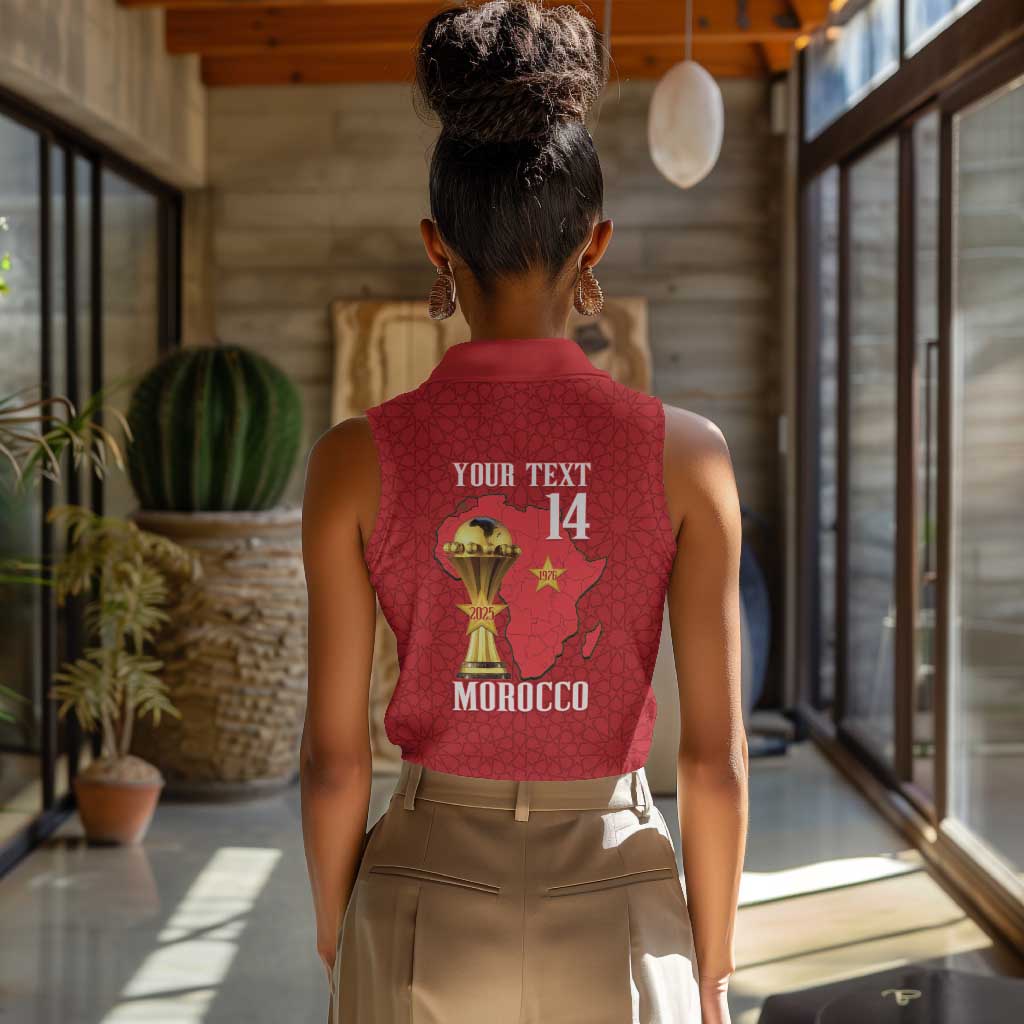 Morocco Football Custom Women Sleeveless Polo Shirt Atlas Lions Champions African Red Islamic Pattern