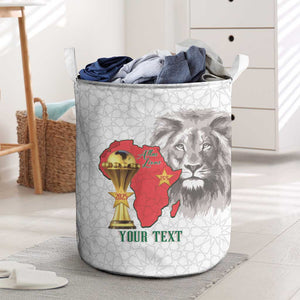 Morocco Football Custom Laundry Basket Atlas Lions Champions African White Islamic Pattern