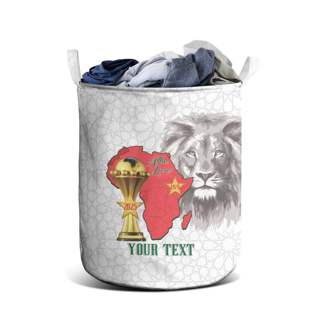 Morocco Football Custom Laundry Basket Atlas Lions Champions African White Islamic Pattern