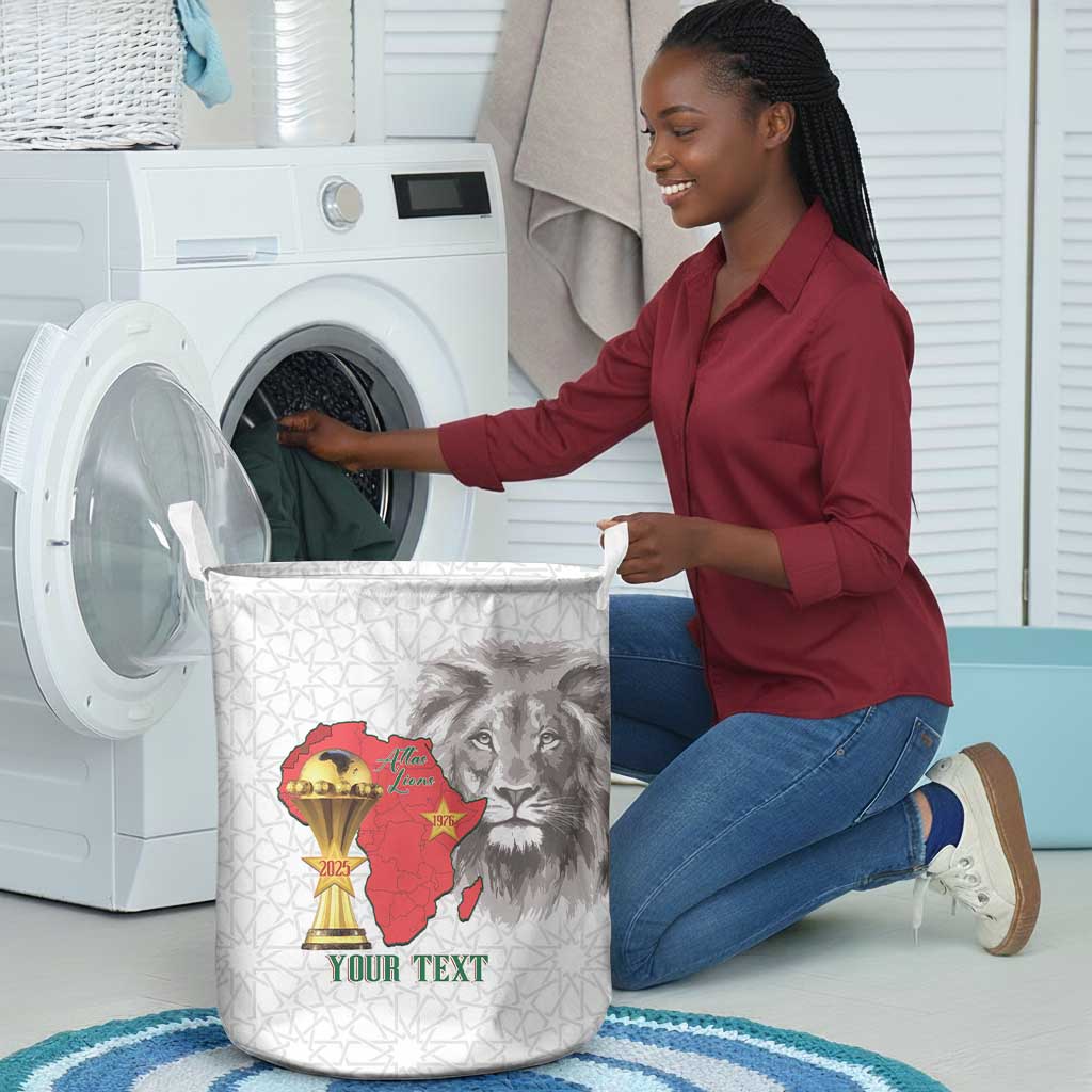 Morocco Football Custom Laundry Basket Atlas Lions Champions African White Islamic Pattern