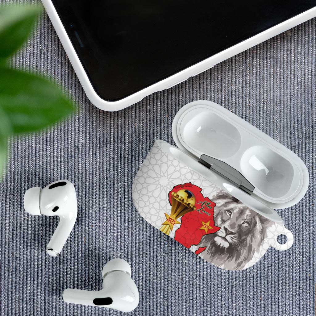 Morocco Football Custom AirPods Case Atlas Lions Champions African White Islamic Pattern
