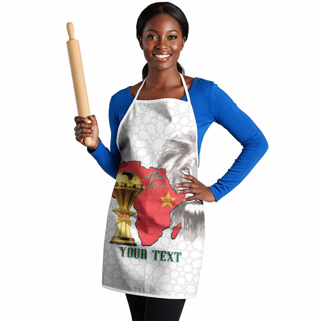 Morocco Football Custom Apron Atlas Lions Champions African White Islamic Pattern