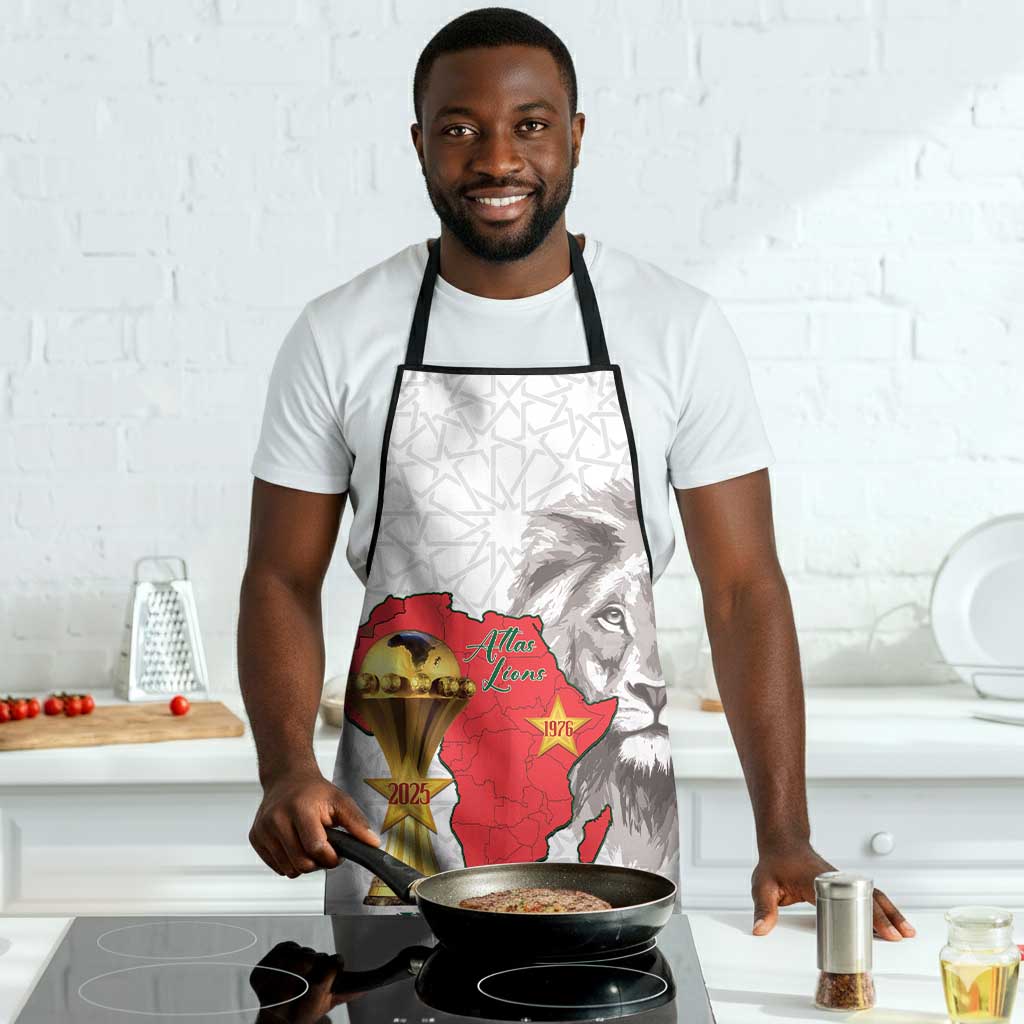 Morocco Football Custom Apron Atlas Lions Champions African White Islamic Pattern