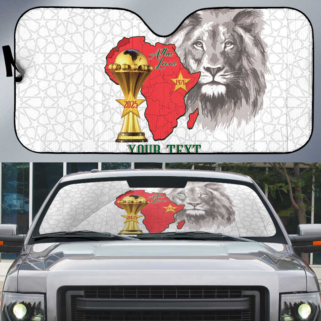 Morocco Football Custom Auto Sun Shade Atlas Lions Champions African White Islamic Pattern