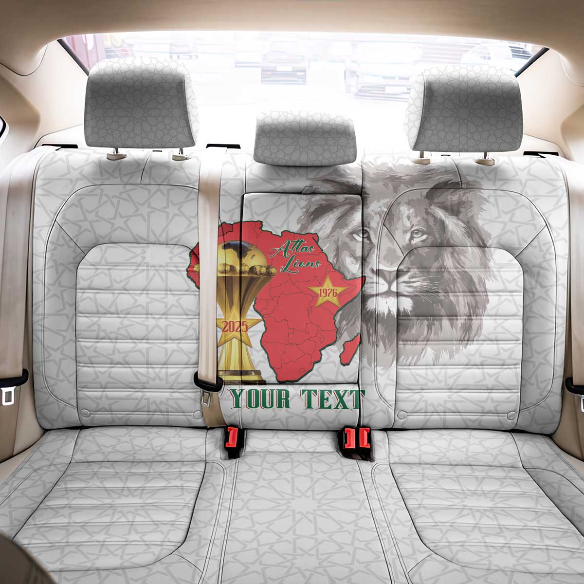 Morocco Football Custom Back Car Seat Cover Atlas Lions Champions African White Islamic Pattern