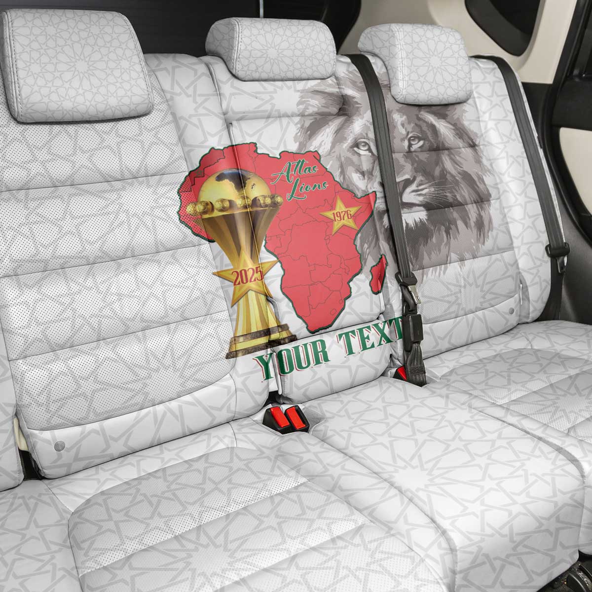 Morocco Football Custom Back Car Seat Cover Atlas Lions Champions African White Islamic Pattern