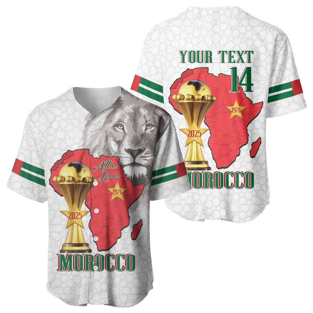 Morocco Football Custom Baseball Jersey Atlas Lions Champions African White Islamic Pattern