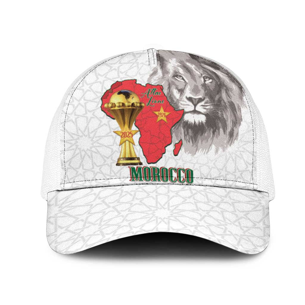 Morocco Football Baseball Net Cap Atlas Lions Champions African White Islamic Pattern