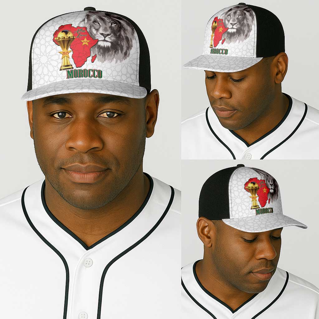 Morocco Football Baseball Net Cap Atlas Lions Champions African White Islamic Pattern