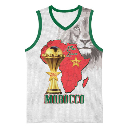 Morocco Football Custom Basketball Jersey Atlas Lions Champions African White Islamic Pattern