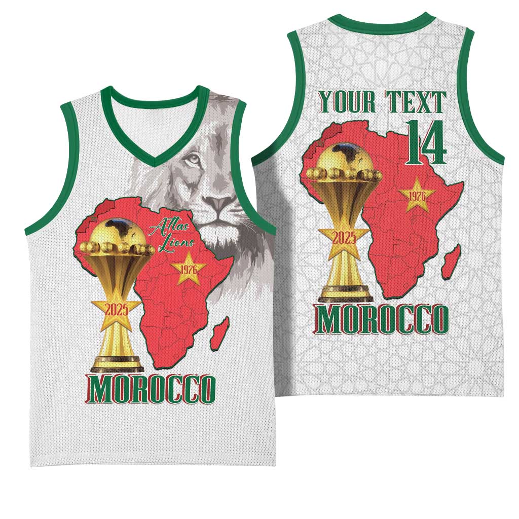 Morocco Football Custom Basketball Jersey Atlas Lions Champions African White Islamic Pattern