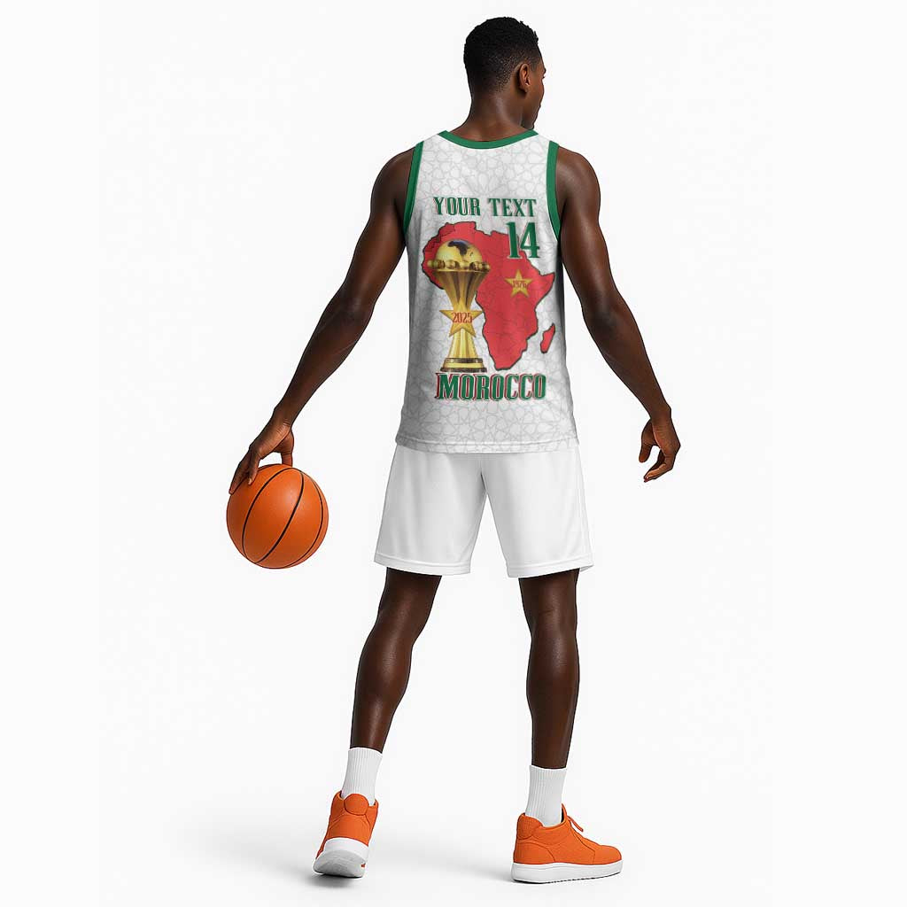 Morocco Football Custom Basketball Jersey Atlas Lions Champions African White Islamic Pattern