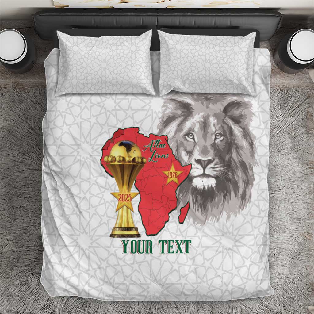 Morocco Football Custom Bedding Set Atlas Lions Champions African White Islamic Pattern