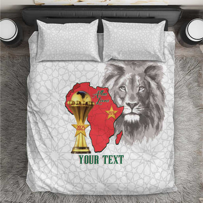 Morocco Football Custom Bedding Set Atlas Lions Champions African White Islamic Pattern