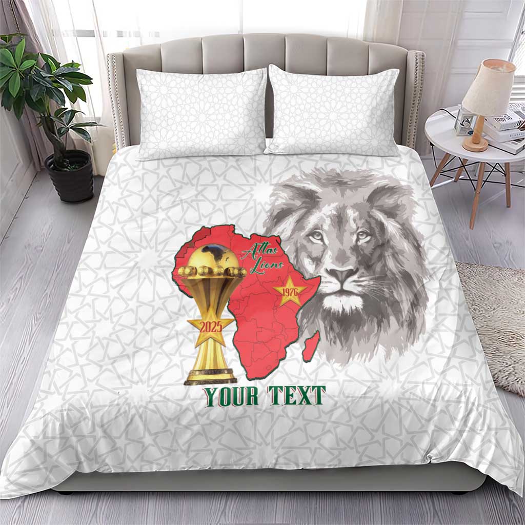 Morocco Football Custom Bedding Set Atlas Lions Champions African White Islamic Pattern