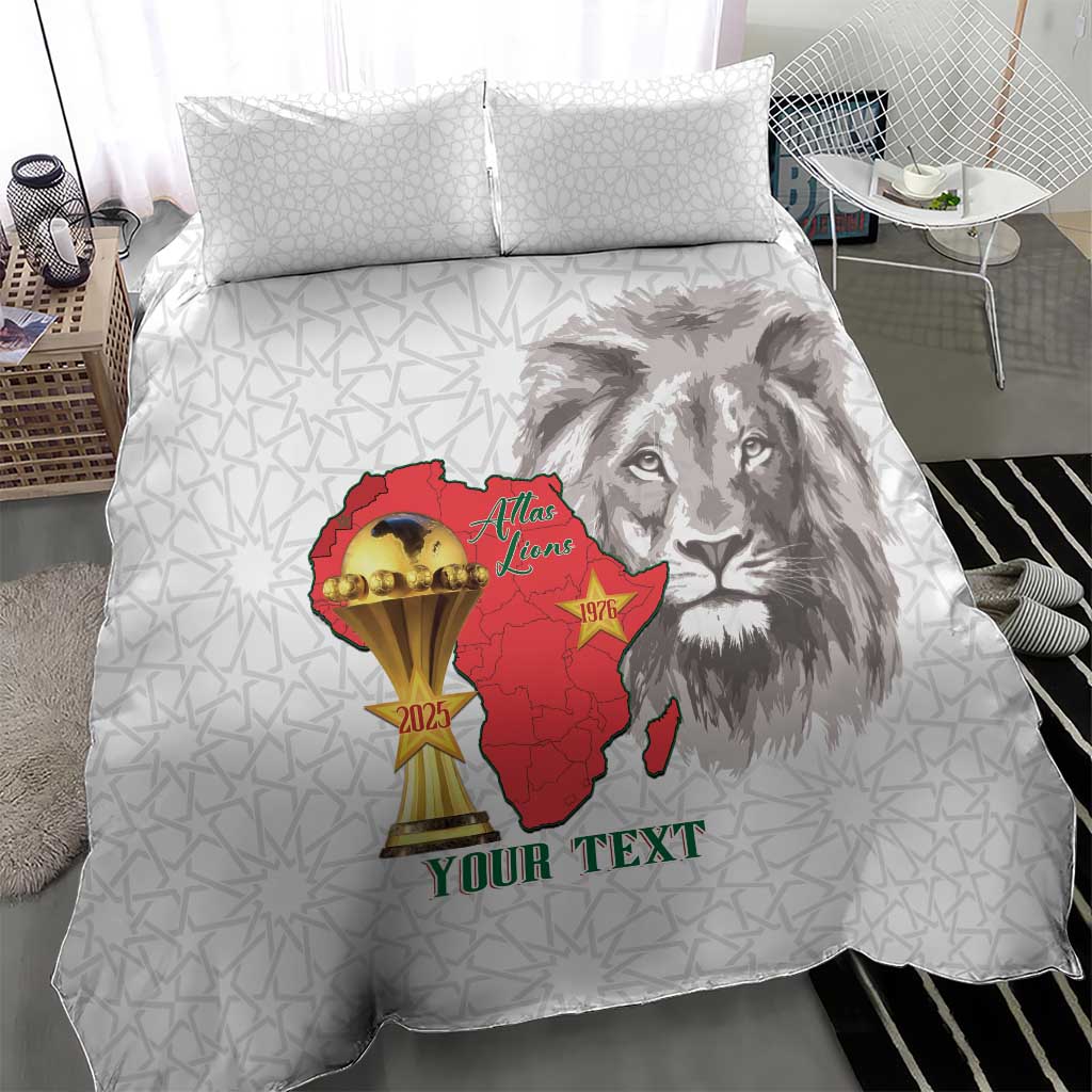 Morocco Football Custom Bedding Set Atlas Lions Champions African White Islamic Pattern