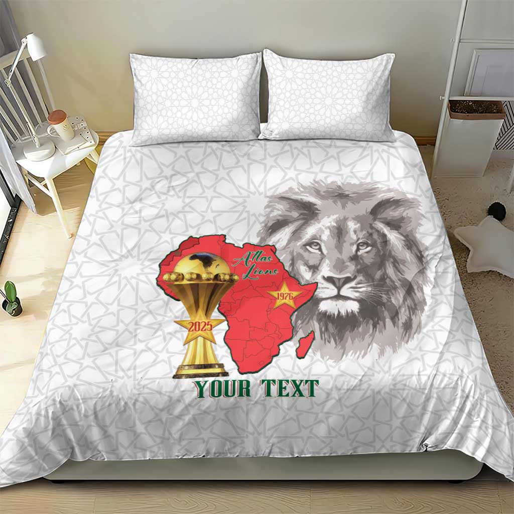 Morocco Football Custom Bedding Set Atlas Lions Champions African White Islamic Pattern