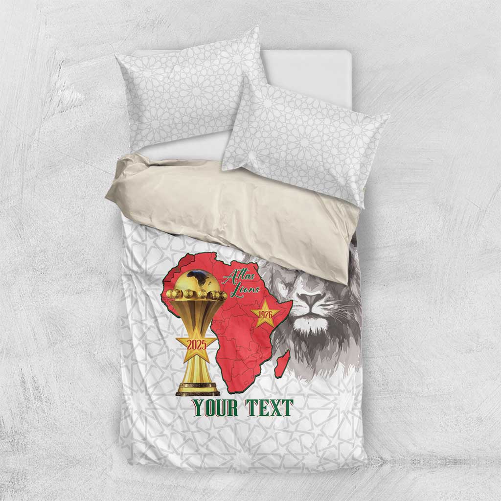 Morocco Football Custom Bedding Set Atlas Lions Champions African White Islamic Pattern
