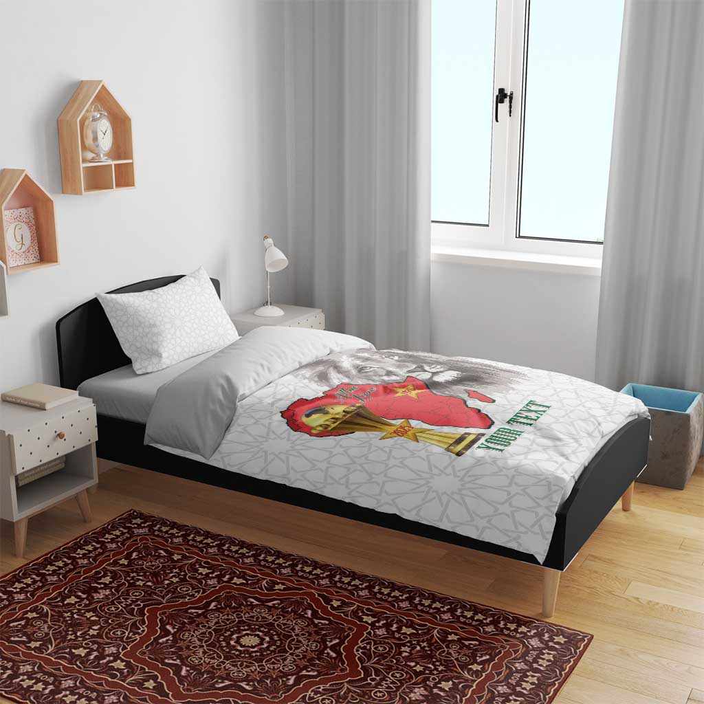 Morocco Football Custom Bedding Set Atlas Lions Champions African White Islamic Pattern