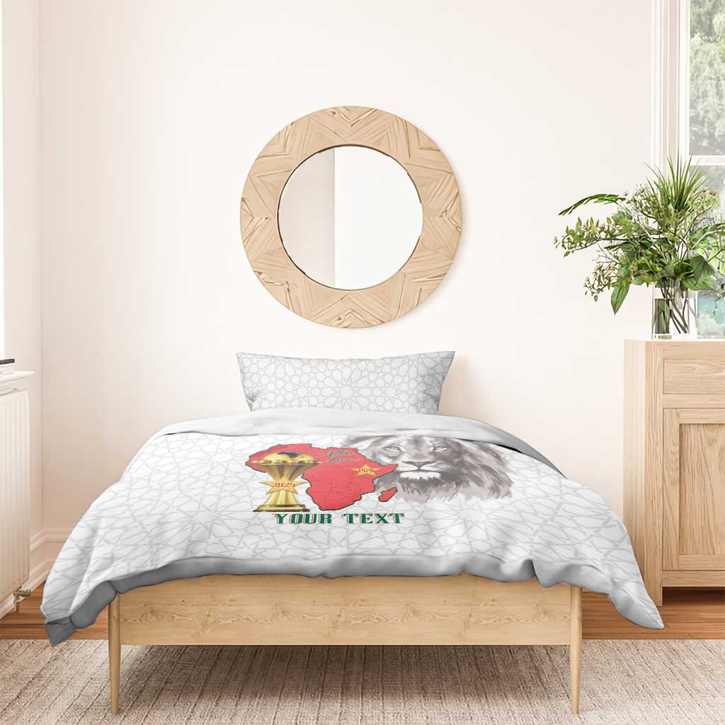 Morocco Football Custom Bedding Set Atlas Lions Champions African White Islamic Pattern