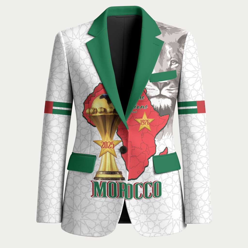 Morocco Football Custom Blazer Atlas Lions Champions African White Islamic Pattern