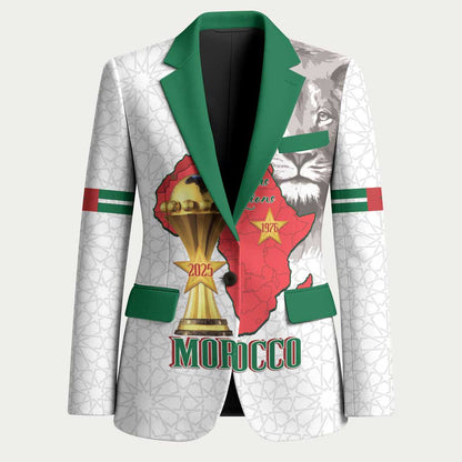 Morocco Football Custom Blazer Atlas Lions Champions African White Islamic Pattern