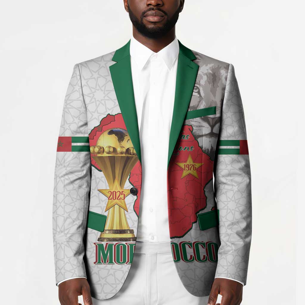 Morocco Football Custom Blazer Atlas Lions Champions African White Islamic Pattern