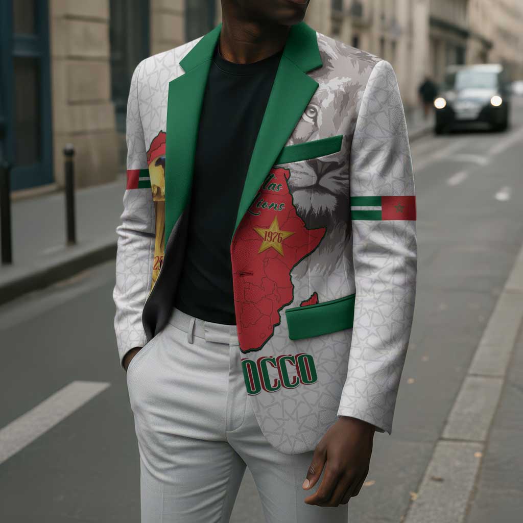 Morocco Football Custom Blazer Atlas Lions Champions African White Islamic Pattern