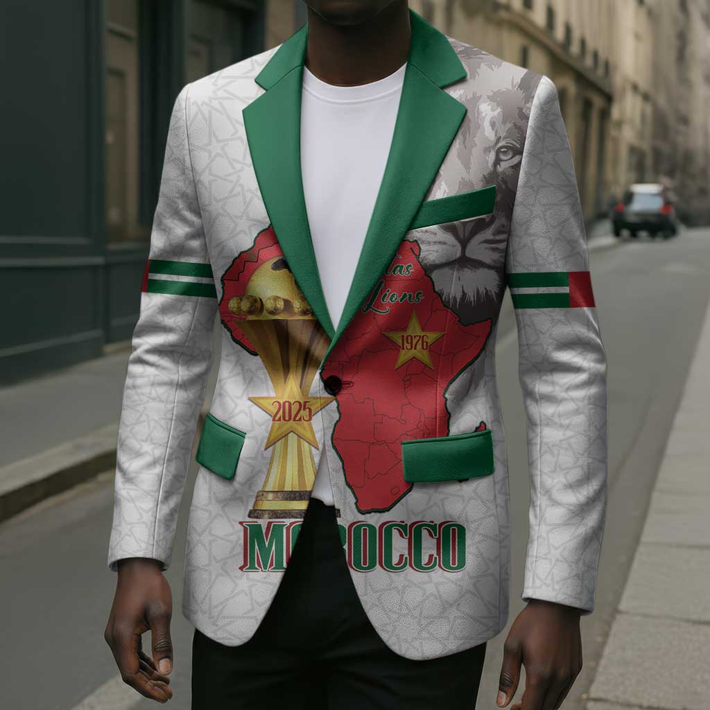 Morocco Football Custom Blazer Atlas Lions Champions African White Islamic Pattern