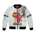 Morocco Football Custom Bomber Jacket Atlas Lions Champions African White Islamic Pattern