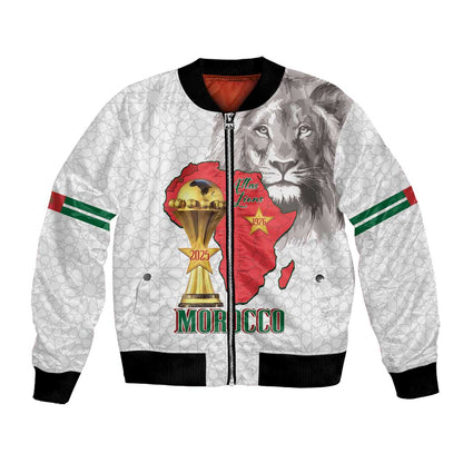Morocco Football Custom Bomber Jacket Atlas Lions Champions African White Islamic Pattern