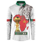 Morocco Football Custom Button Sweatshirt Atlas Lions Champions African White Islamic Pattern