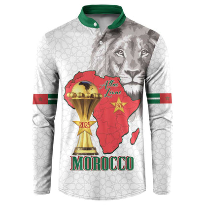 Morocco Football Custom Button Sweatshirt Atlas Lions Champions African White Islamic Pattern