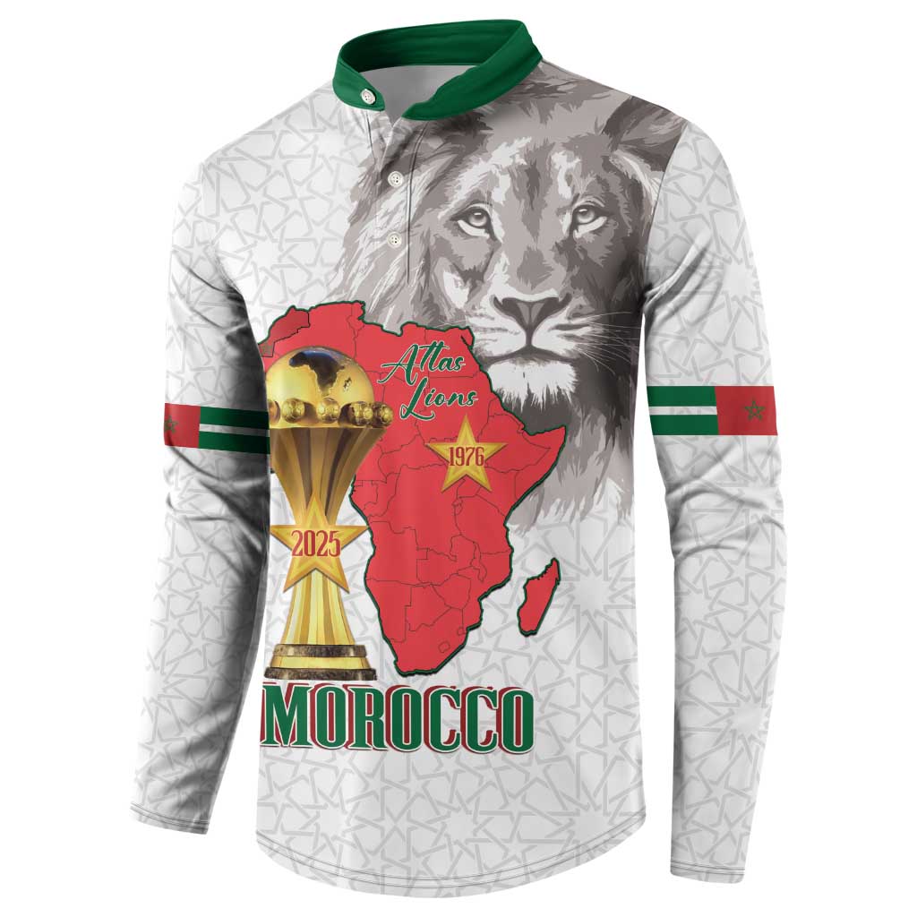Morocco Football Custom Button Sweatshirt Atlas Lions Champions African White Islamic Pattern