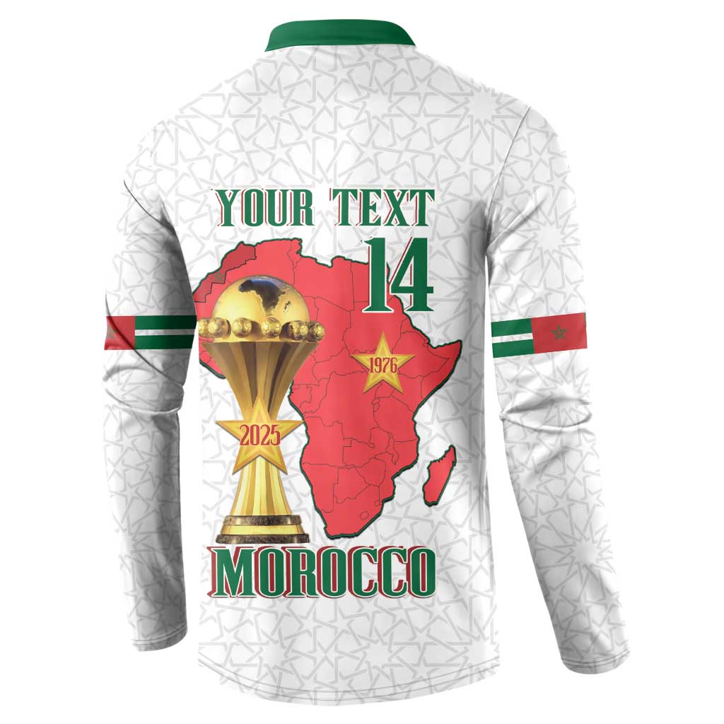 Morocco Football Custom Button Sweatshirt Atlas Lions Champions African White Islamic Pattern