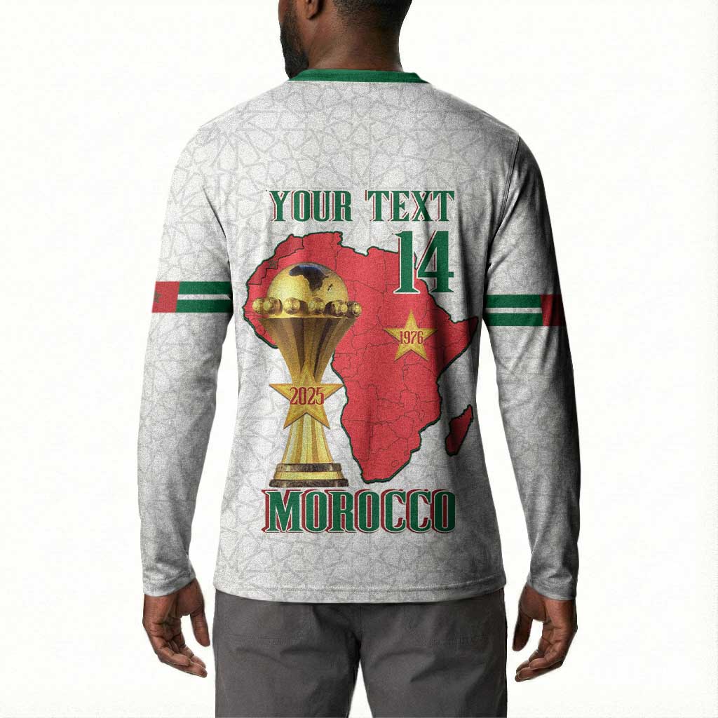 Morocco Football Custom Button Sweatshirt Atlas Lions Champions African White Islamic Pattern