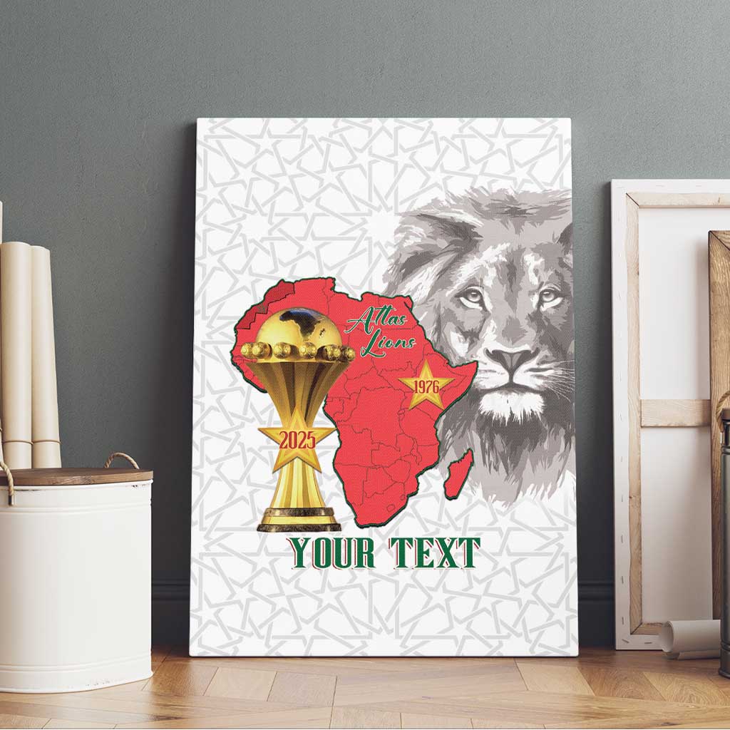 Morocco Football Custom Canvas Wall Art Atlas Lions Champions African White Islamic Pattern