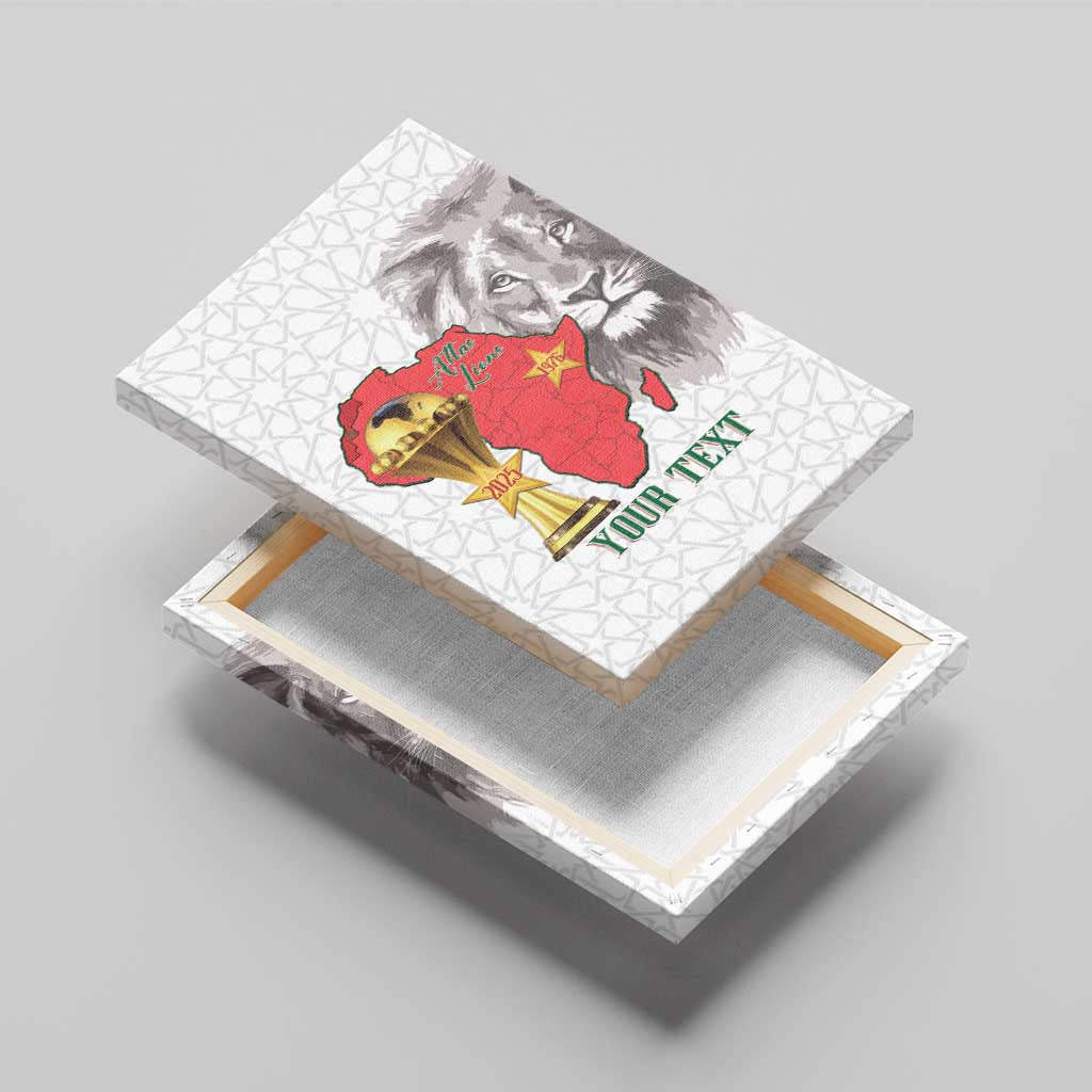 Morocco Football Custom Canvas Wall Art Atlas Lions Champions African White Islamic Pattern