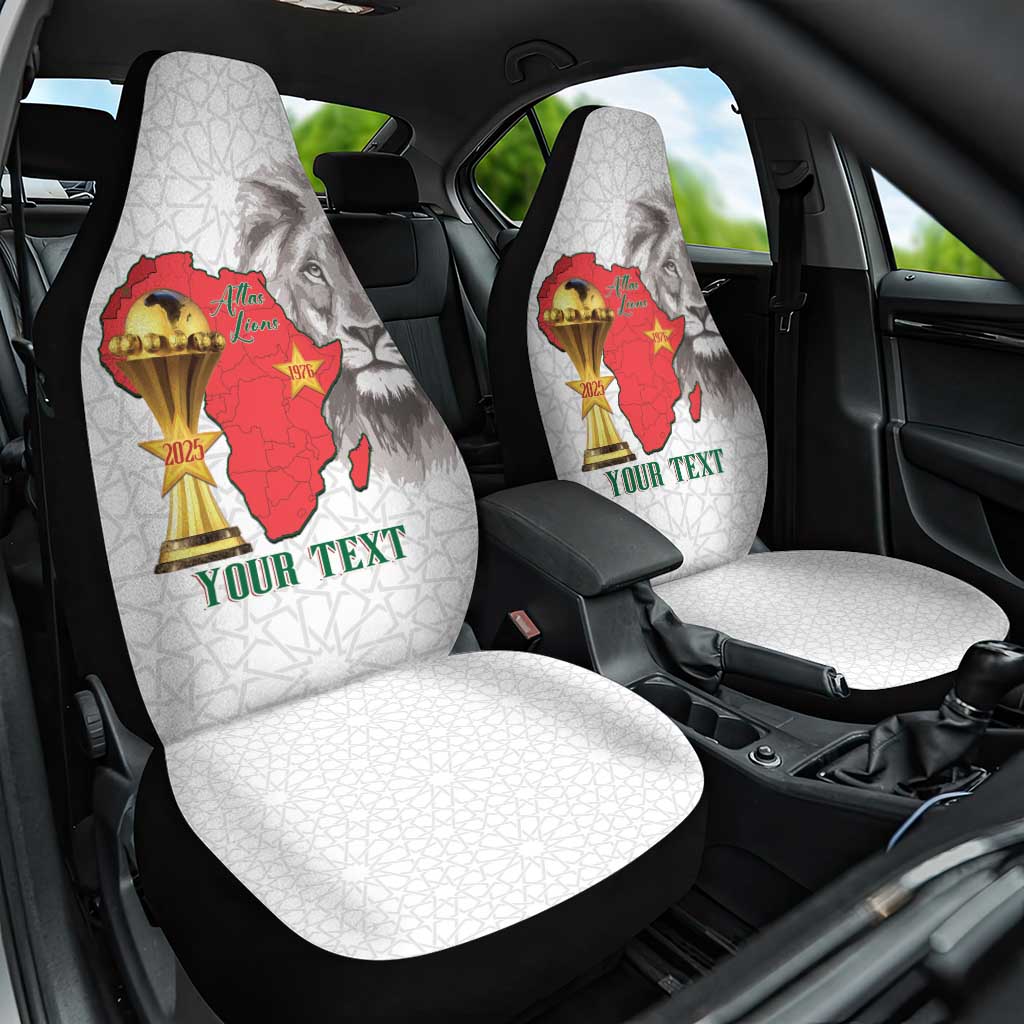 Morocco Football Custom Car Seat Cover Atlas Lions Champions African White Islamic Pattern
