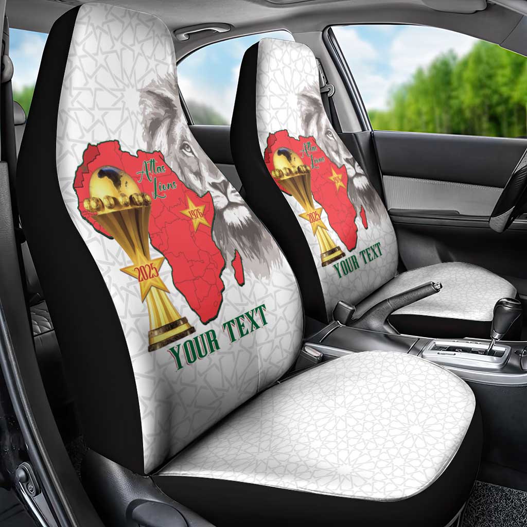 Morocco Football Custom Car Seat Cover Atlas Lions Champions African White Islamic Pattern